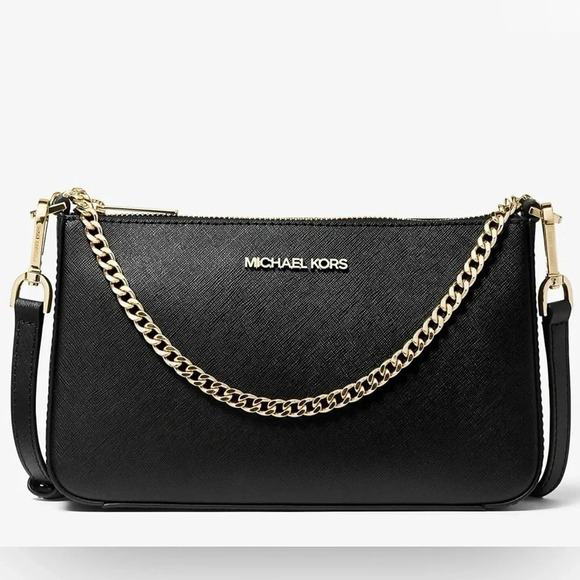 Michael Kors Jet Set Crossbody Bag Medium Saffiano Leather Chain - Black - Picture 1 of 5